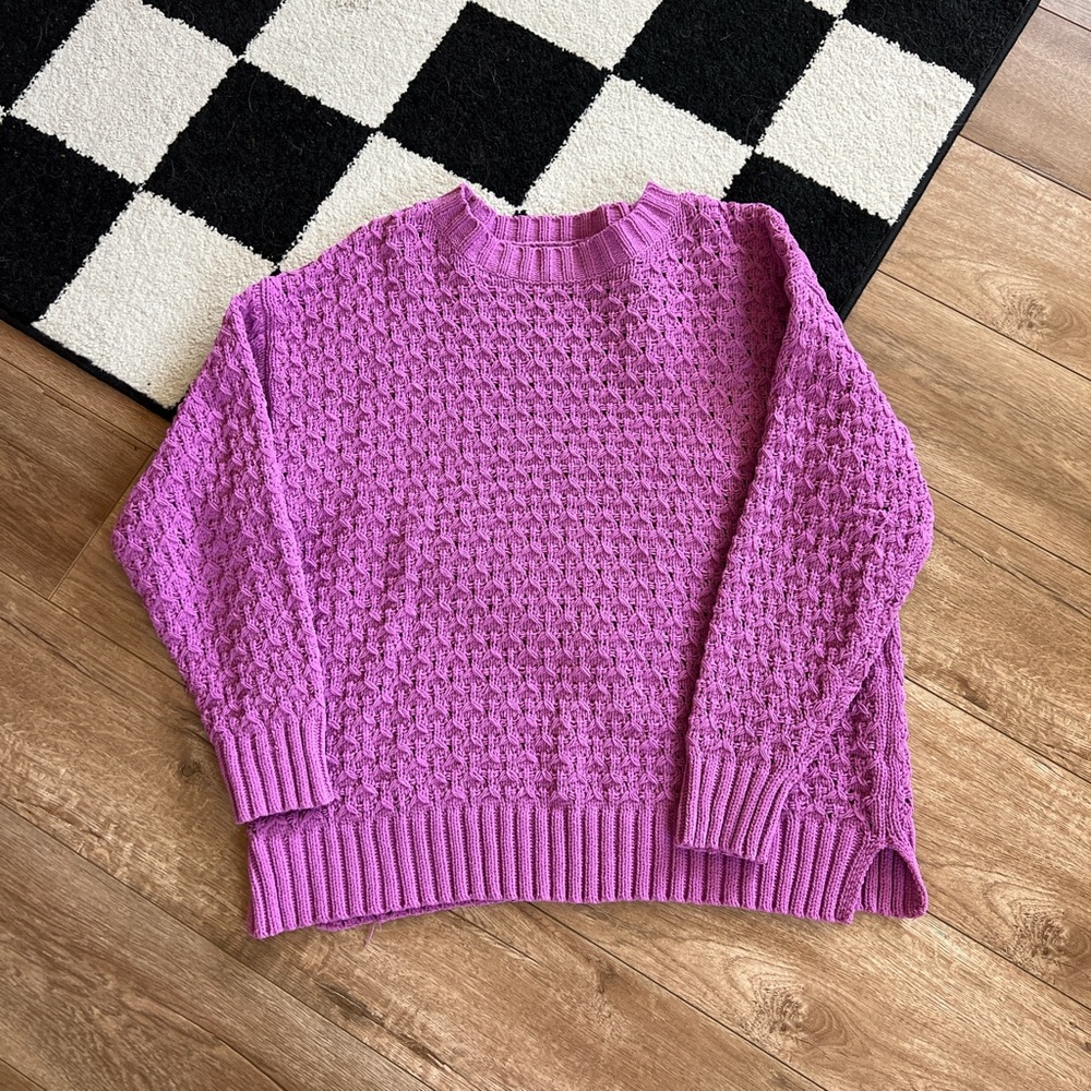 Ava & Viv Purple Crew Neck Sweater with Textured Knit